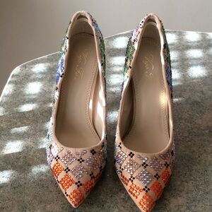 vigo fiore women high heel rhinestone multi color